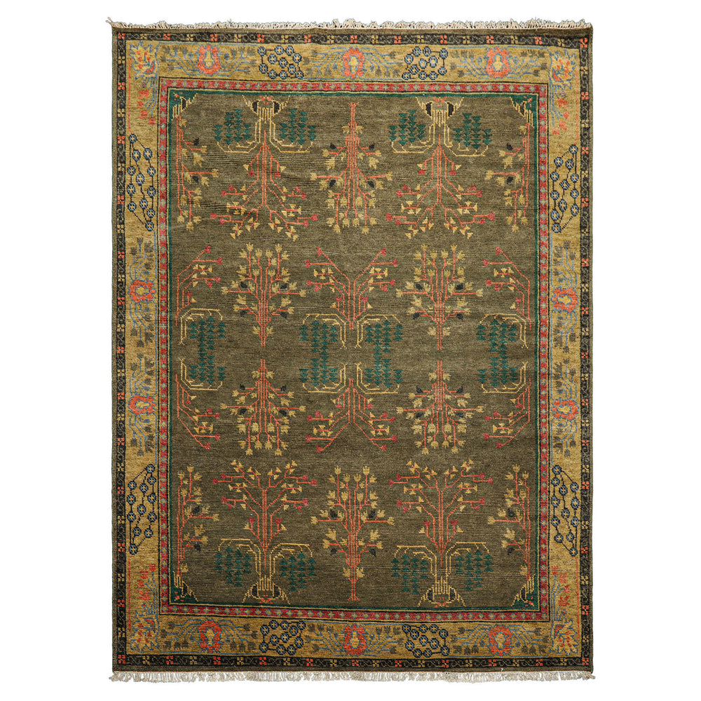 Multi Size Green Pistachio Coral Color Hand Knotted  Wool  Oriental Rug