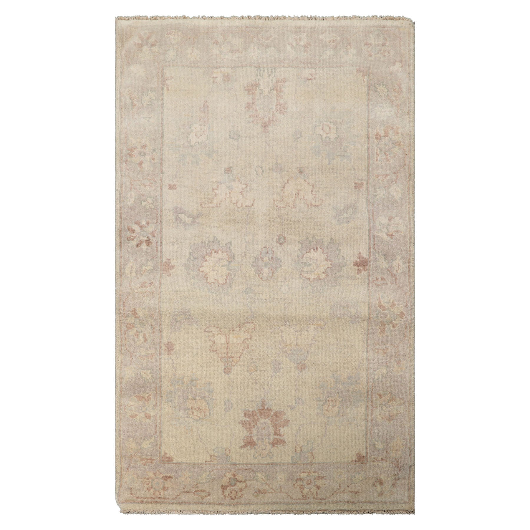 3x5 Ivory, Taupe, Rust Color Hand Knotted Afghan Oushak Wool Transitional Oriental Rug