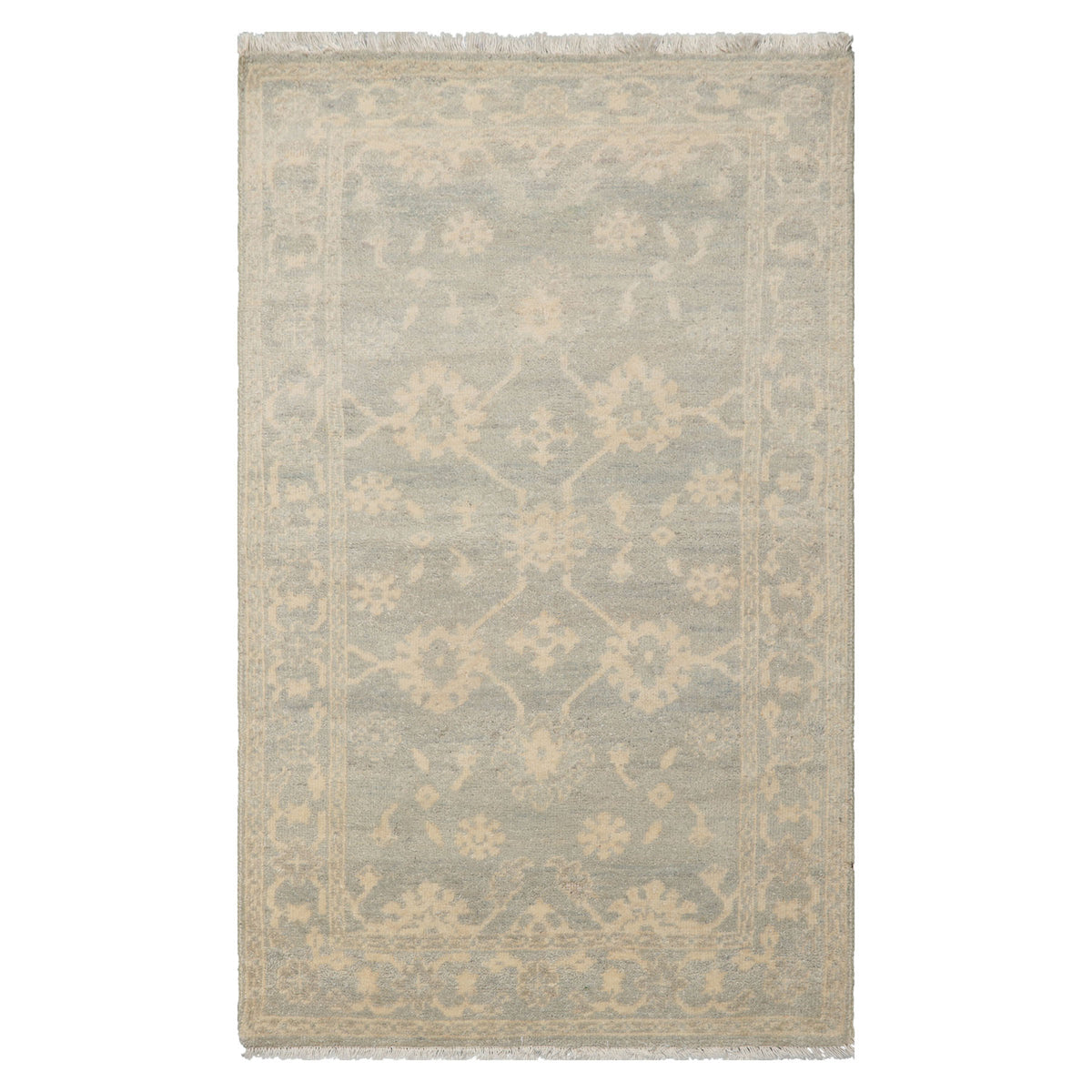3x5 Ivory, Celadon, Color Hand Knotted Afghan Oushak Wool Transitional Oriental Rug