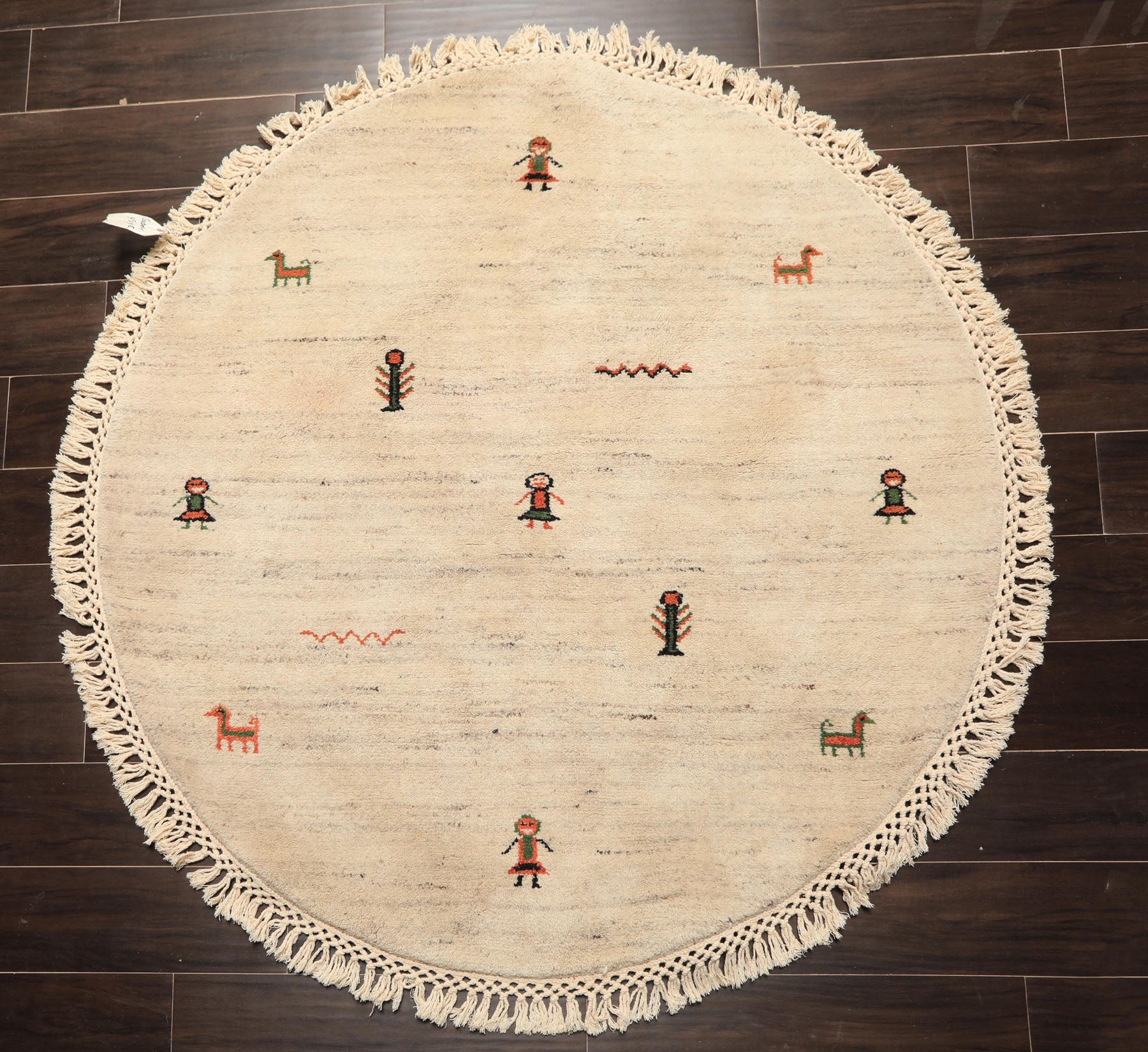 Round Beige, Black, Orange Color Hand Knotted Gabbeh Wool Modern & Contemporary Oriental Rug