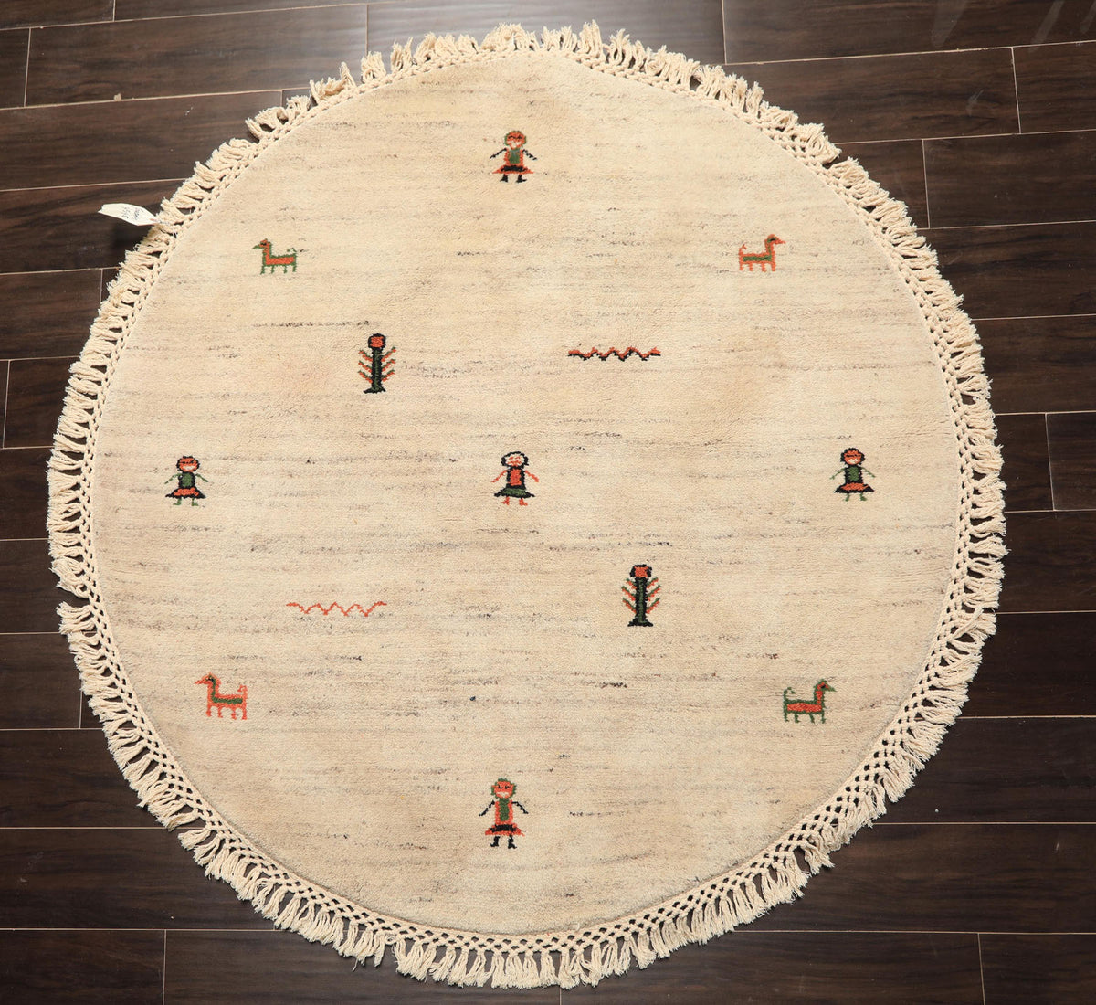 Round Beige, Black, Orange Color Hand Knotted Gabbeh Wool Modern & Contemporary Oriental Rug