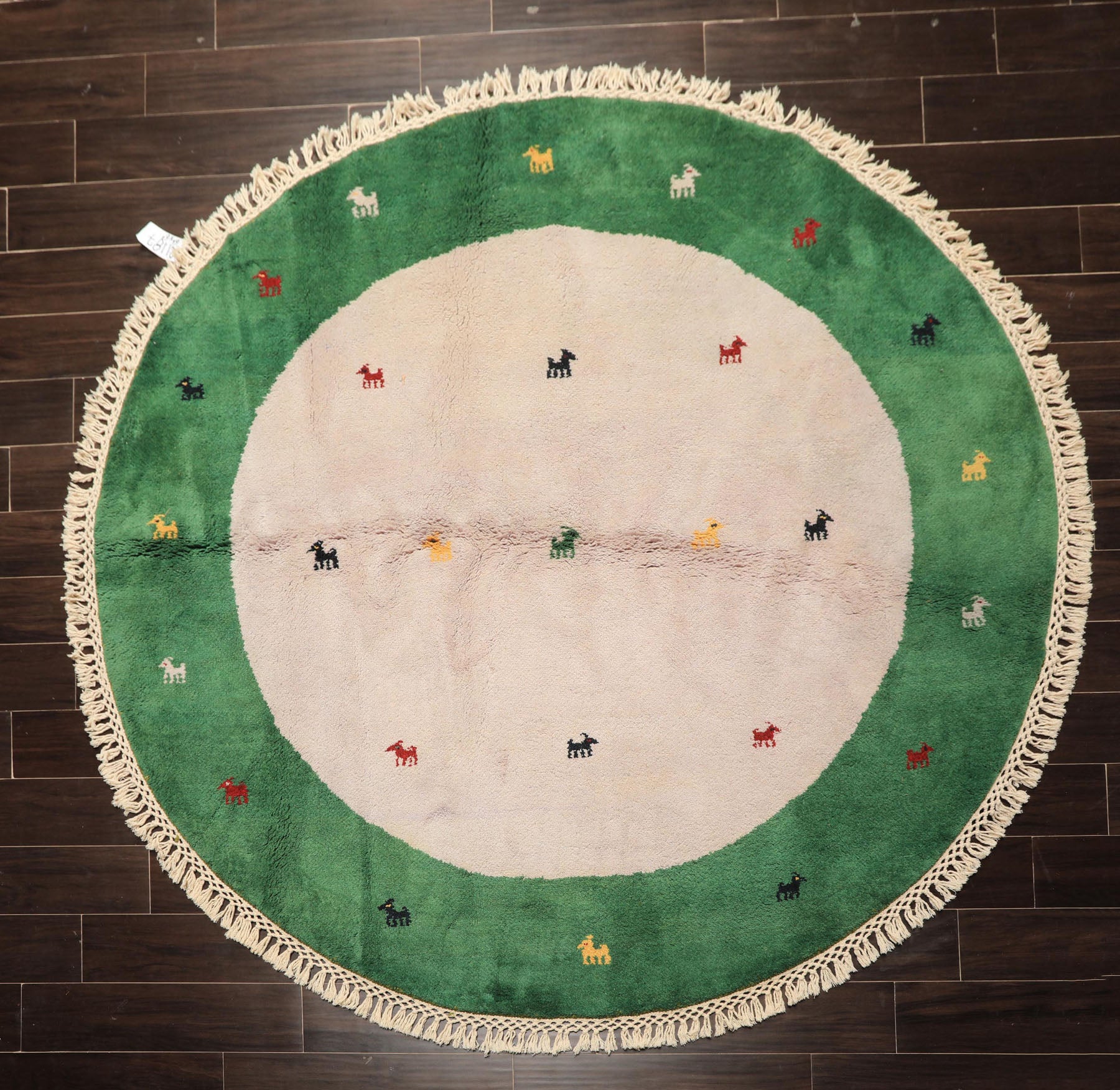 Round Faded Lavender, Green, Gold Color Hand Knotted Gabbeh Wool Modern & Contemporary Oriental Rug