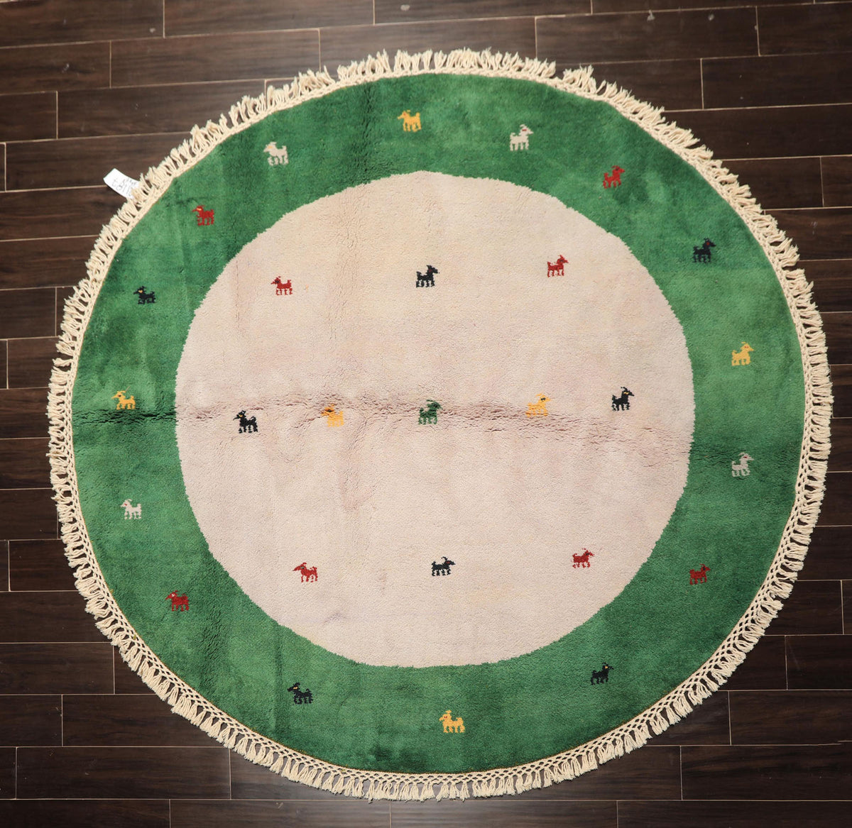 Round Faded Lavender, Green, Gold Color Hand Knotted Gabbeh Wool Modern & Contemporary Oriental Rug