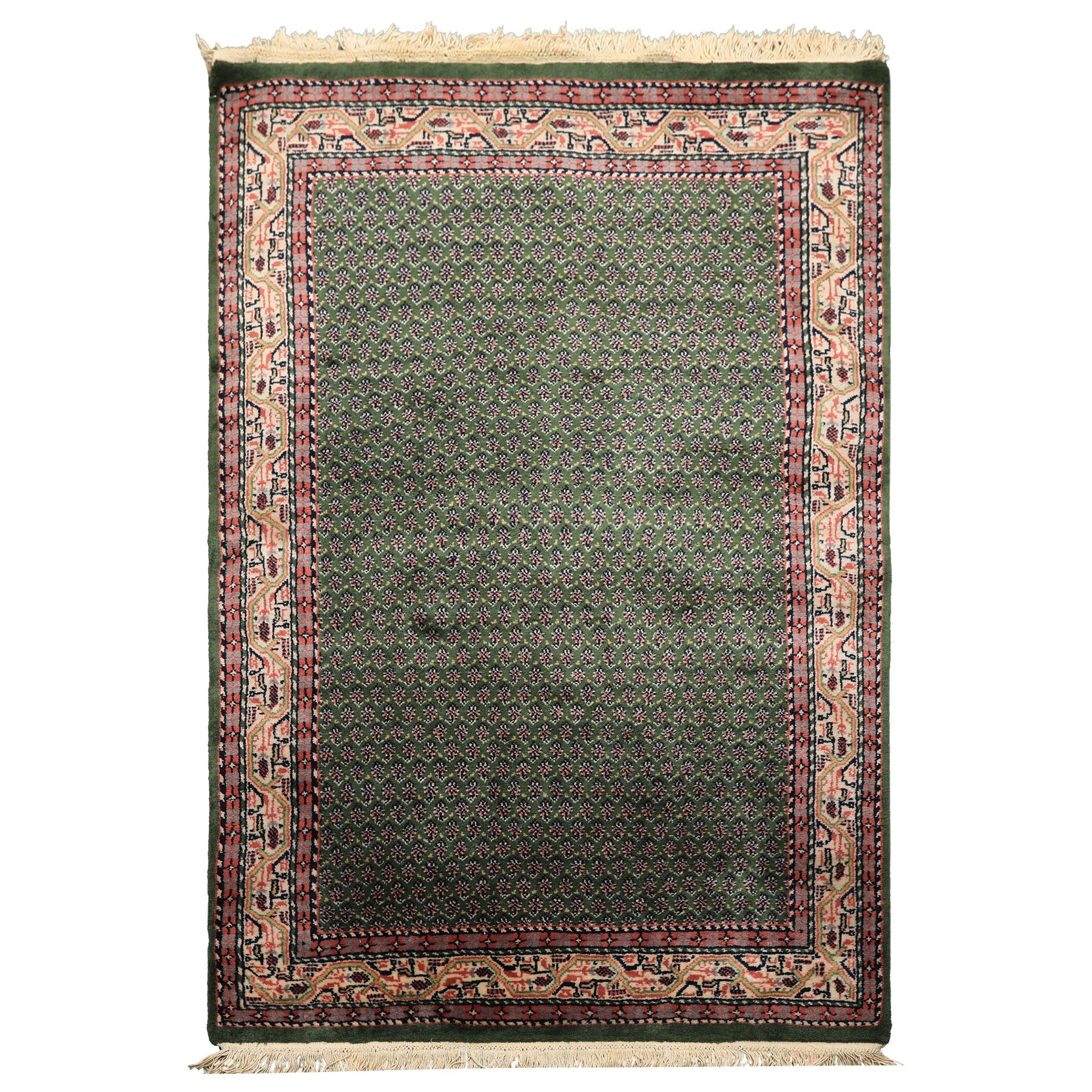 4x6 Green, Ivory, Blue Color Hand Knotted  Wool Traditional Oriental Rug