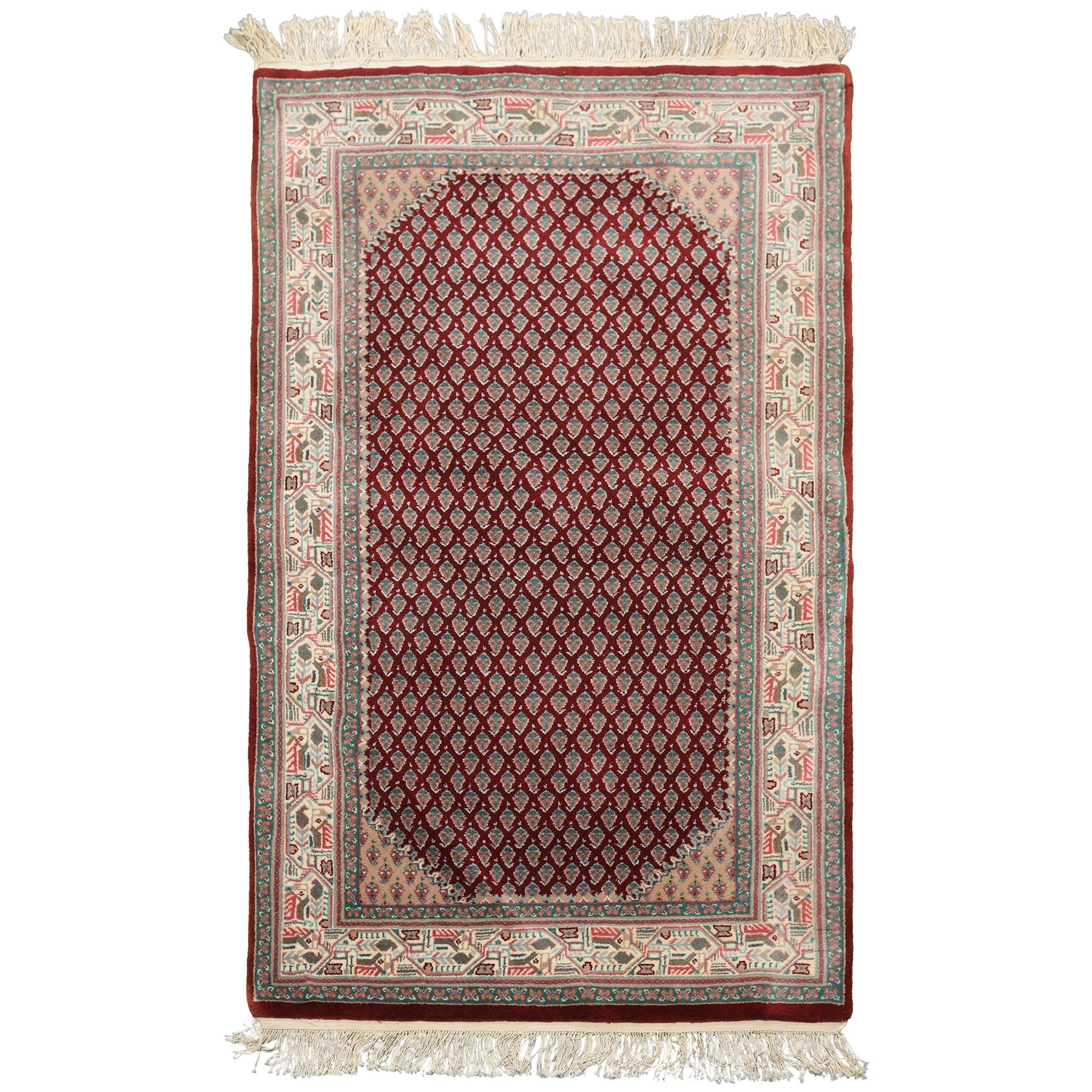 3x5 Maroon, Ivory, Aqua Color Hand Knotted  Wool Traditional Oriental Rug