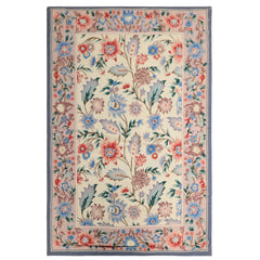 4x6 Ivory, Blush, Blue Color Hand Knotted French Aubusson Needlepoint Wool Traditional Oriental Rug
