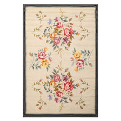 4x6 Ivory, Gray, Black Color Hand Knotted French Aubusson Needlepoint Wool Traditional Oriental Rug