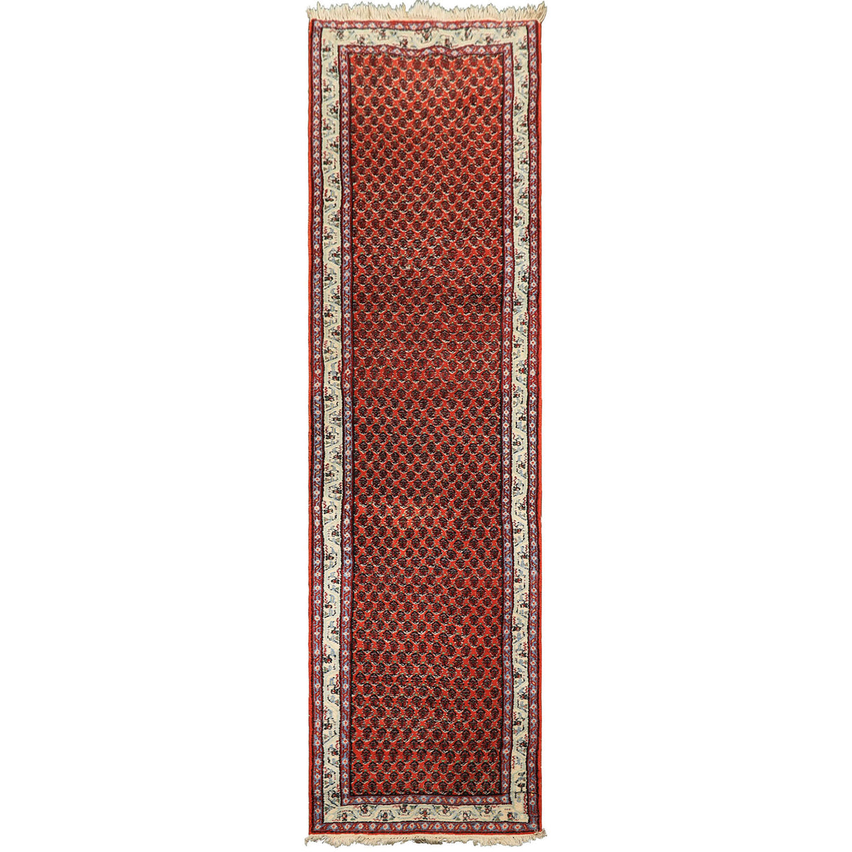 Runner Orange, Ivory, Celadon Color Hand Knotted  Wool Traditional Oriental Rug