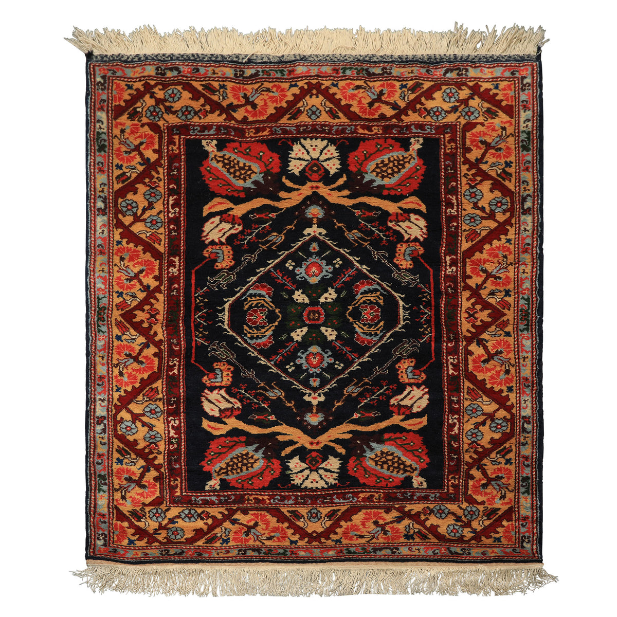 4x6 Navy, Gold, Burgundy Color Hand Knotted Turkish Oushak Wool  Oriental Rug
