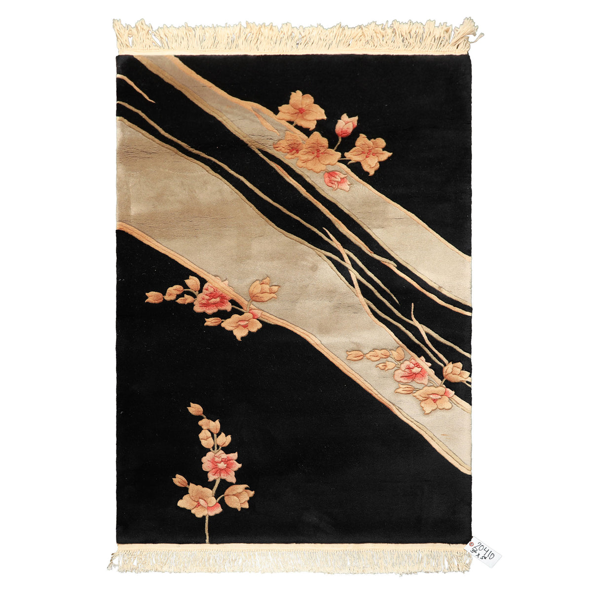 3x5 Black, Gray, Peach Color Hand Knotted  Wool Transitional Oriental Rug