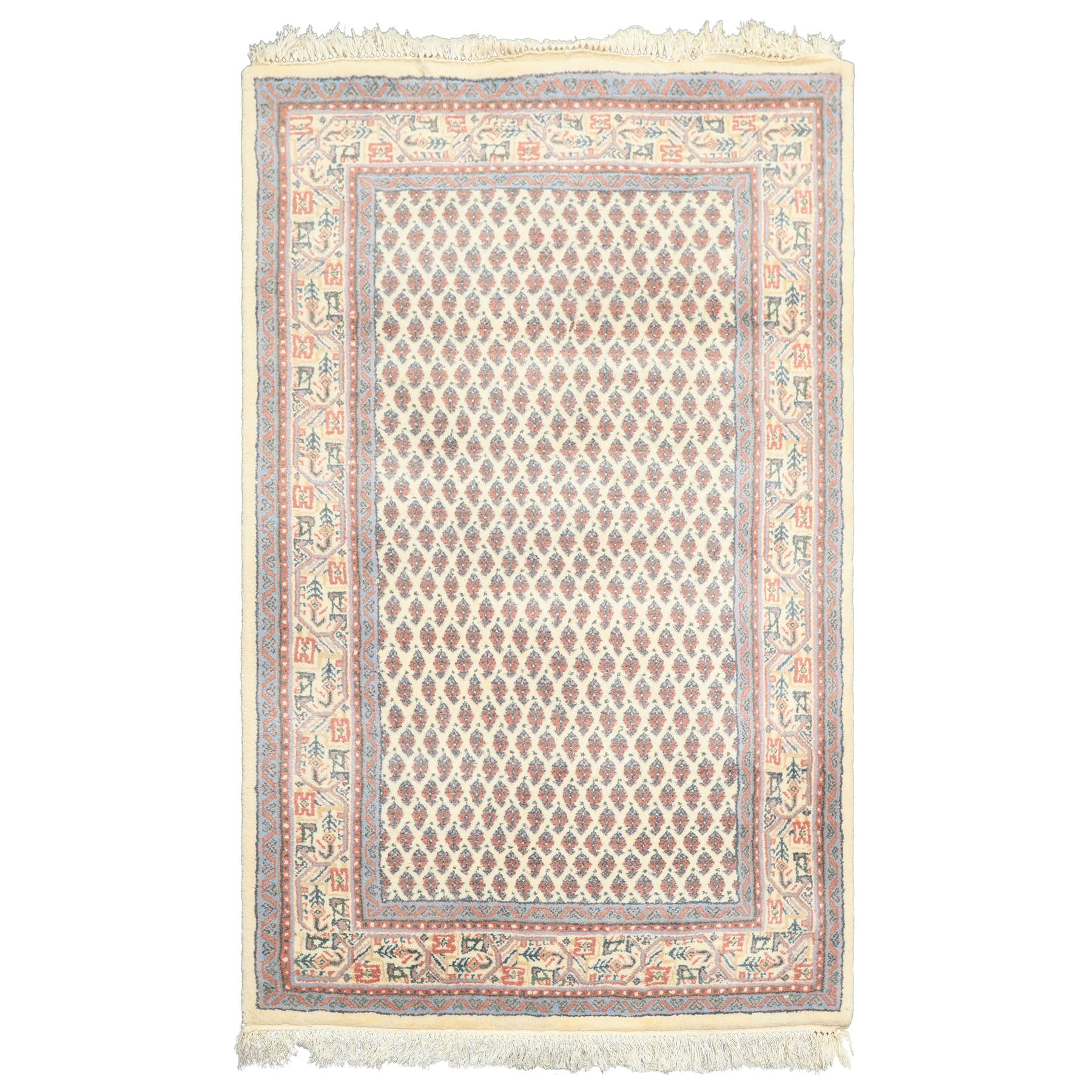 3x5 Ivory, Rose, Blue Color Hand Knotted  Wool Traditional Oriental Rug