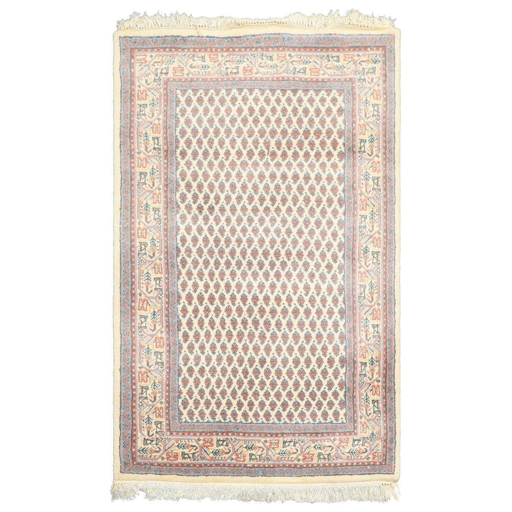 3x5 Ivory, Rose, Blue Color Hand Knotted  Wool Traditional Oriental Rug