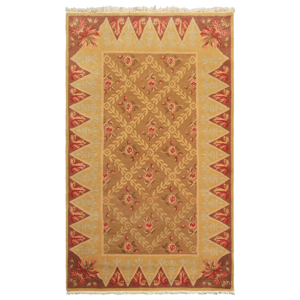 4x6 Brown, Gold, Green Color Hand Knotted Caucasian Wool Traditional Oriental Rug