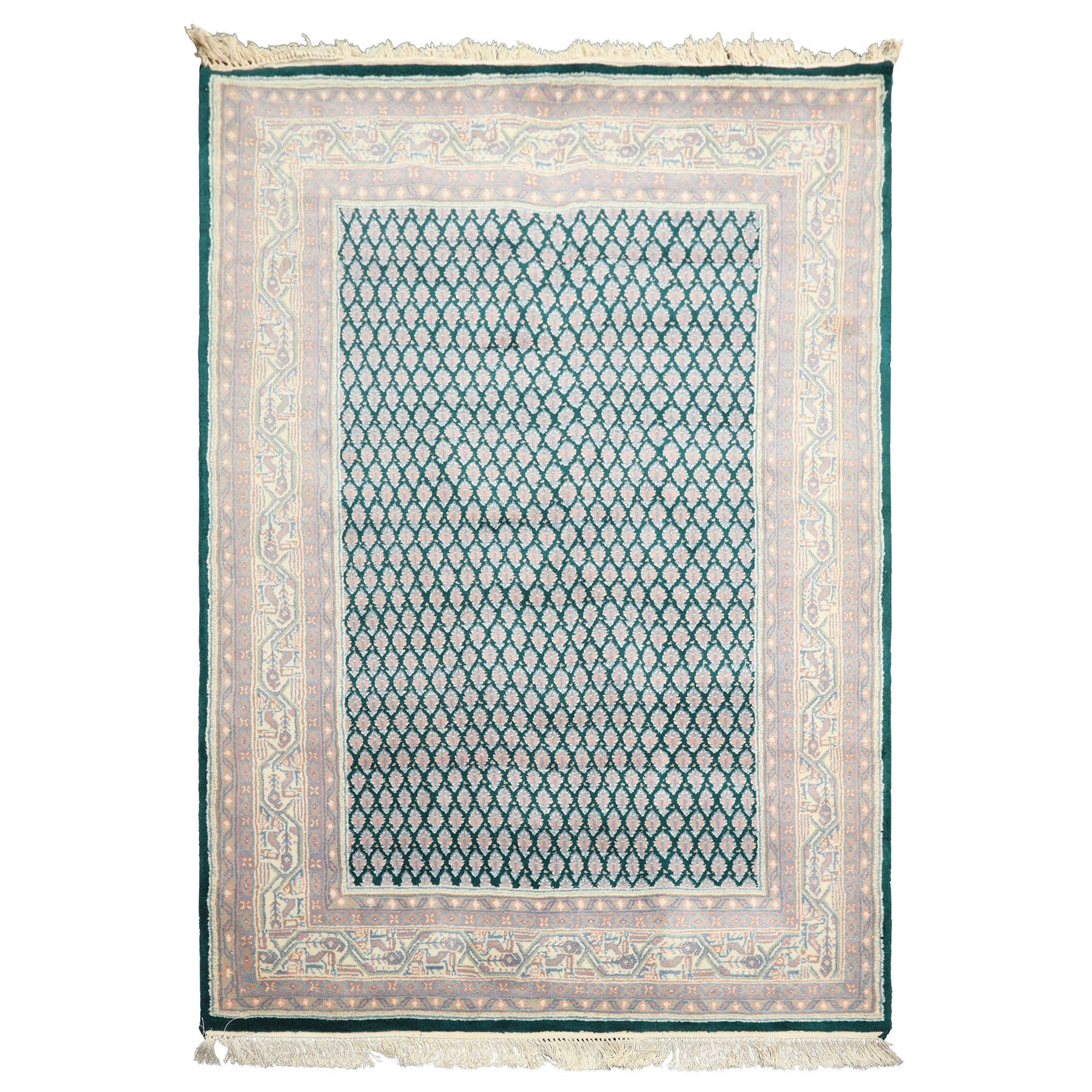 4x6 Emerald, Rose, Ivory Color Hand Knotted  Wool Traditional Oriental Rug