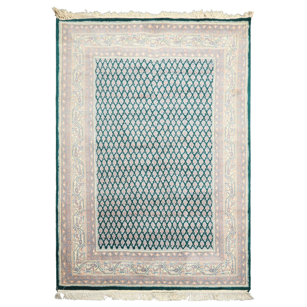4x6 Emerald, Rose, Ivory Color Hand Knotted  Wool Traditional Oriental Rug