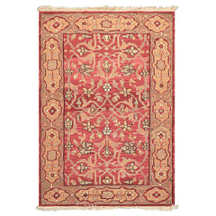 4x6 Rose, Tan, Ivory Color Hand Knotted Soumak Wool Transitional Oriental Rug