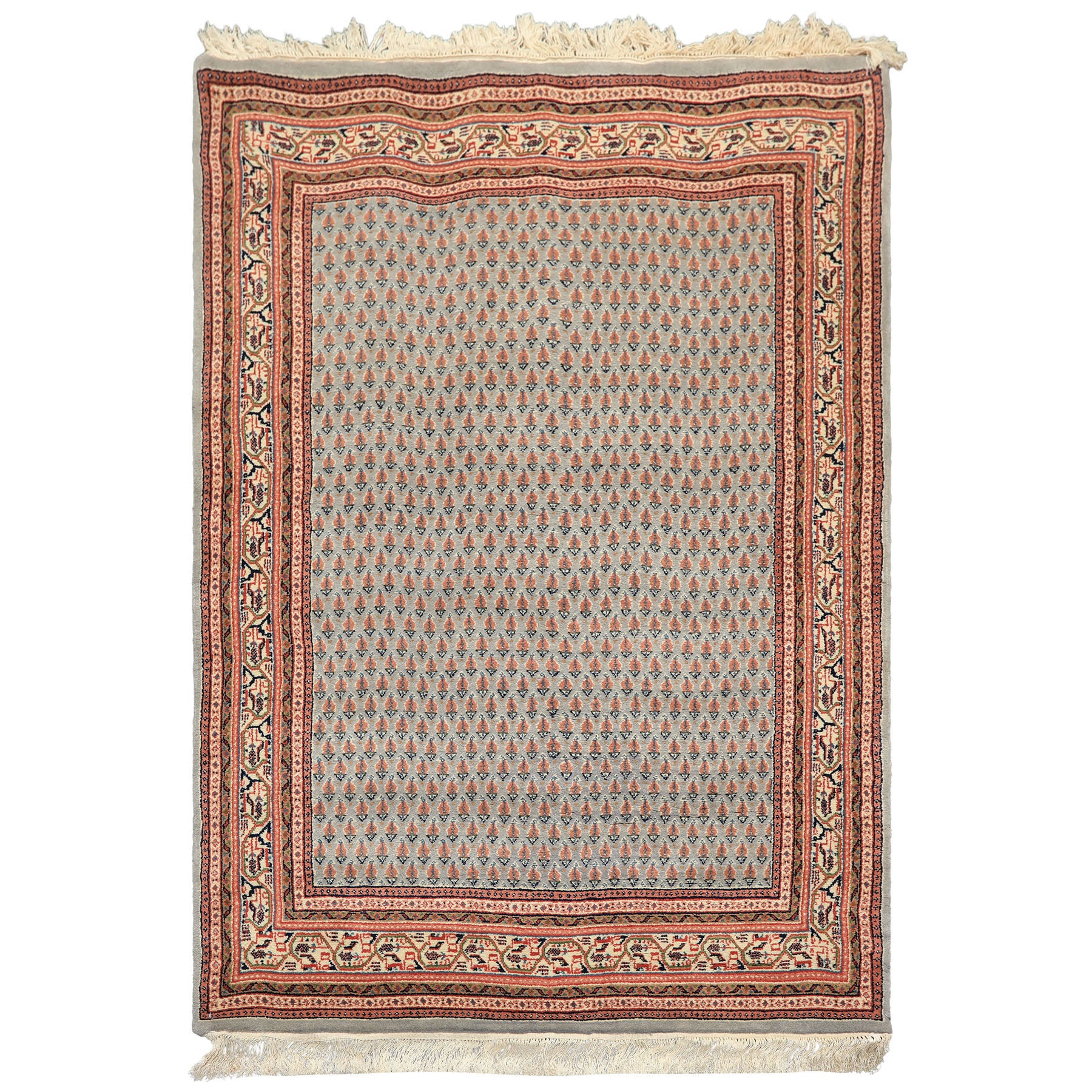 4x6 Slate, Ivory, Rose Color Hand Knotted  Wool Traditional Oriental Rug