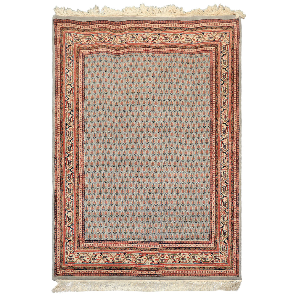 4x6 Slate, Ivory, Rose Color Hand Knotted  Wool Traditional Oriental Rug