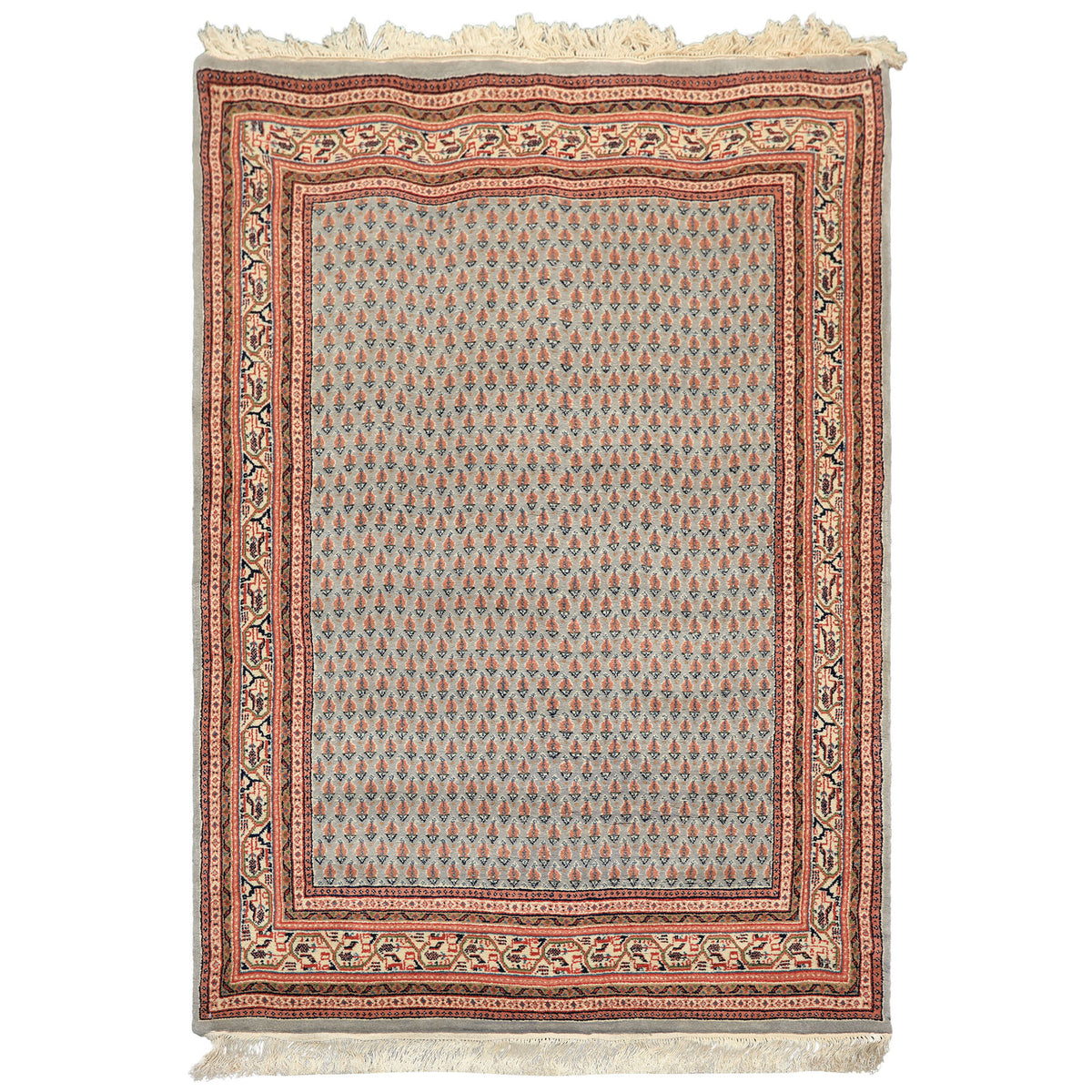 4x6 Slate, Ivory, Rose Color Hand Knotted  Wool Traditional Oriental Rug