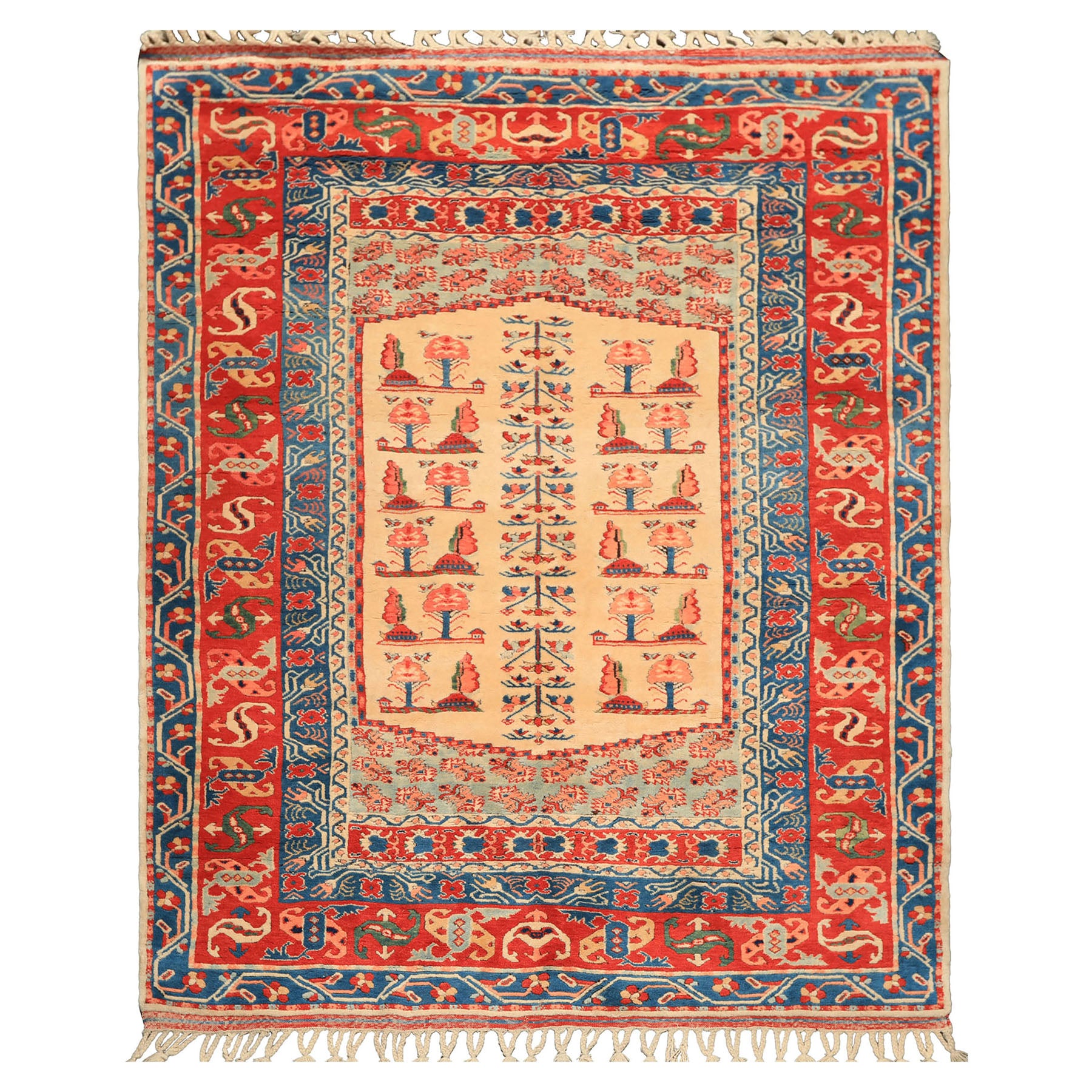 6x7 Ivory, Orange, Aqua Color Hand Knotted Turkish Kula Wool Traditional Oriental Rug