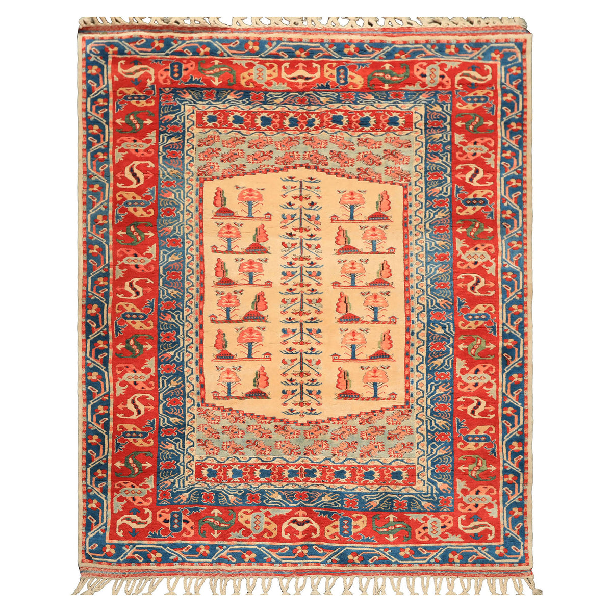 6x7 Ivory, Orange, Aqua Color Hand Knotted Turkish Kula Wool Traditional Oriental Rug