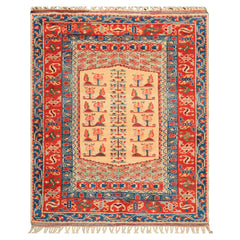 6x7 Ivory, Orange, Aqua Color Hand Knotted Turkish Kula Wool Traditional Oriental Rug