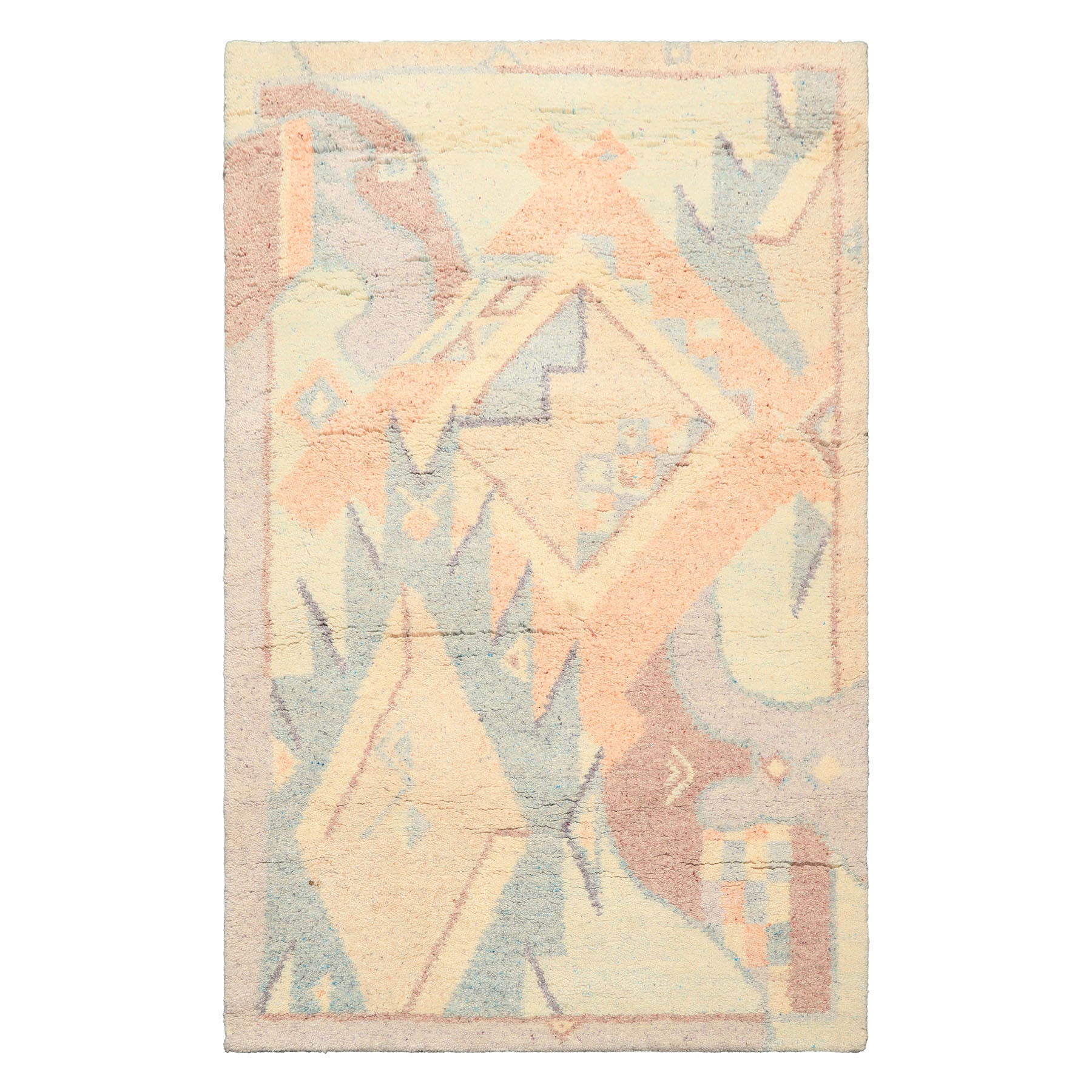 4x6 Ivory, Aqua, Lavender Color Hand Knotted Indo Tibetan Wool  Oriental Rug