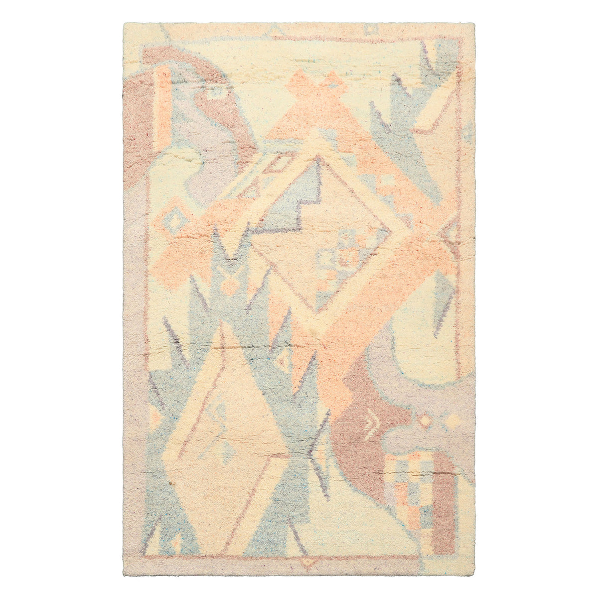 4x6 Ivory, Aqua, Lavender Color Hand Knotted Indo Tibetan Wool  Oriental Rug