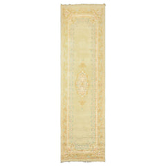 Runner Faded Mint, Aqua, Blush Color Hand Knotted French Aubusson Savonnerie Wool Traditional Oriental Rug