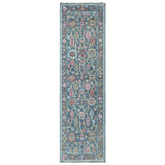 Multi Size Teal Blush Green Color Hand Knotted Oushak Wool  Oriental Rug