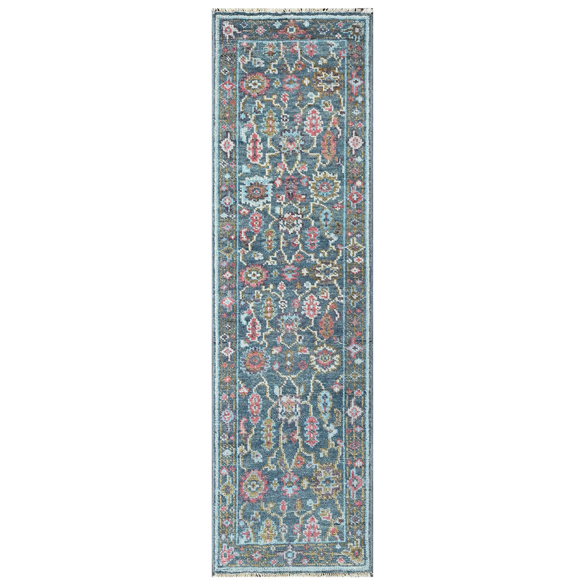 Multi Size Teal Blush Green Color Hand Knotted Oushak Wool  Oriental Rug
