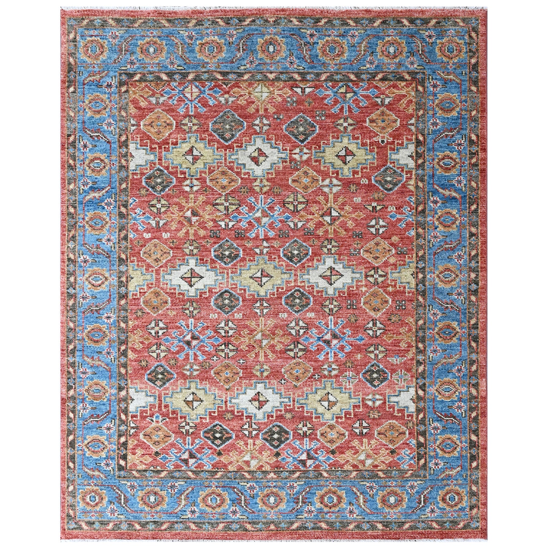 Multi Size Rust Blue Aqua Color Hand Knotted Oushak Wool Transitional Oriental Rug