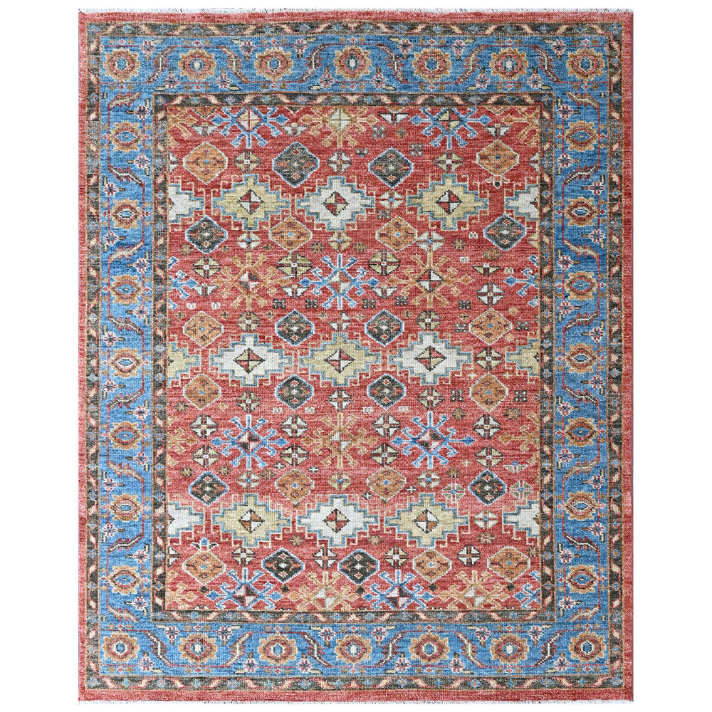 Multi Size Rust Blue Aqua Color Hand Knotted Oushak Wool Transitional Oriental Rug