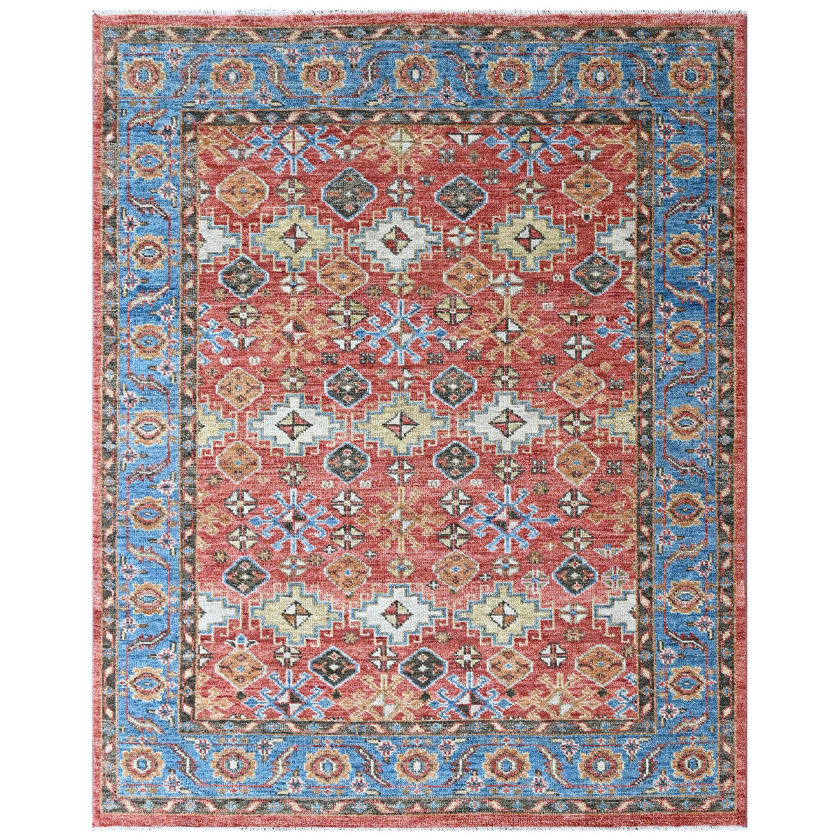Multi Size Rust Blue Aqua Color Hand Knotted Oushak Wool Transitional Oriental Rug