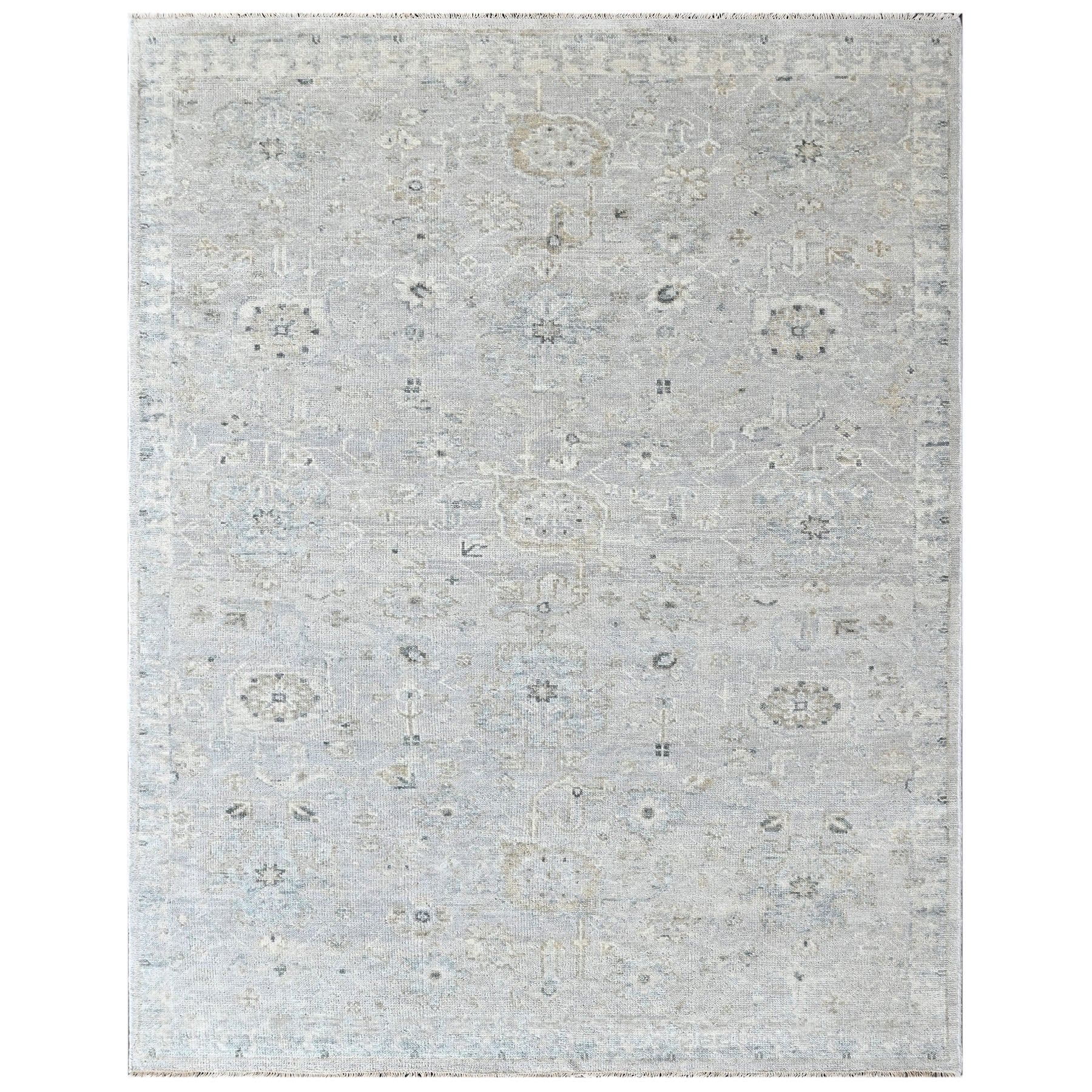 Multi Size Gray Ivory Multi Color Hand Knotted Oushak Wool Transitional Oriental Rug