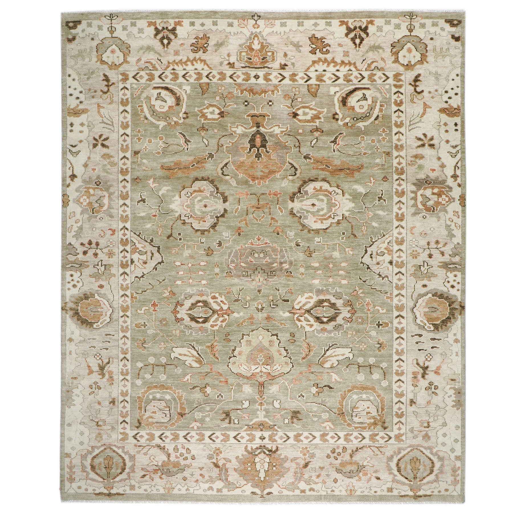 12x15 Sage, Green, Beige Color Hand Knotted Oushak Wool  Oriental Rug