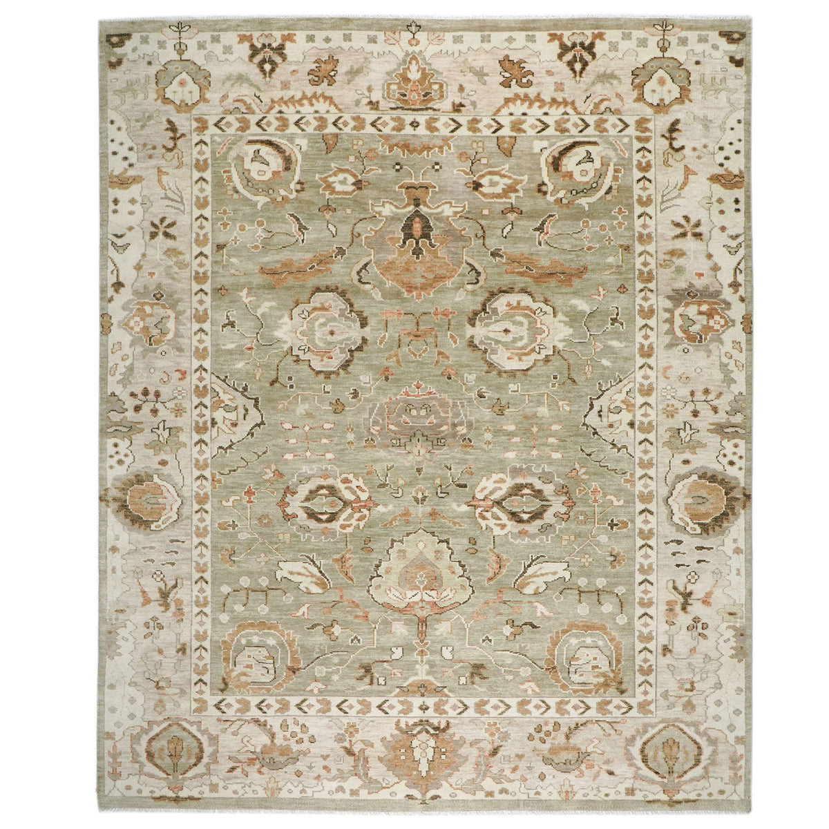 12x15 Sage, Green, Beige Color Hand Knotted Oushak Wool  Oriental Rug