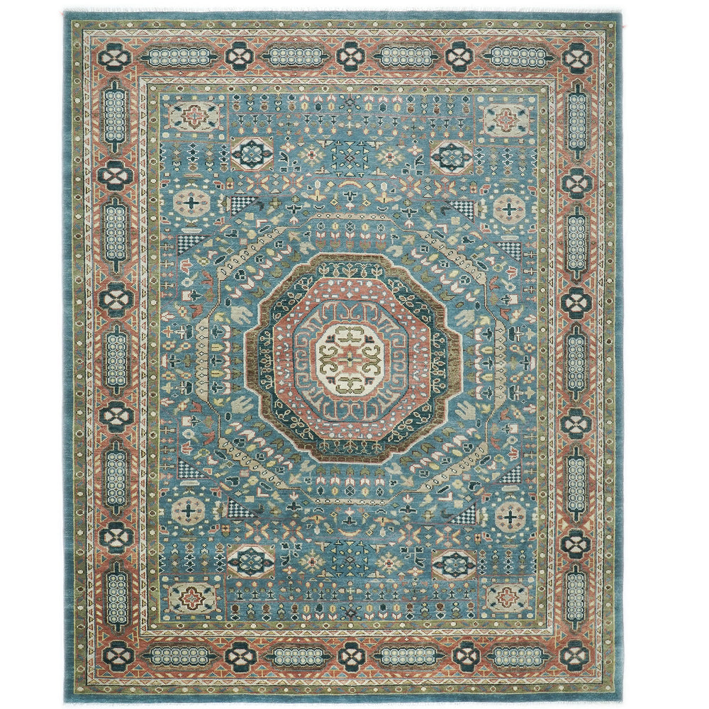 12x15 Blue, Rose, Green Color Hand Knotted Oushak Wool Traditional Oriental Rug