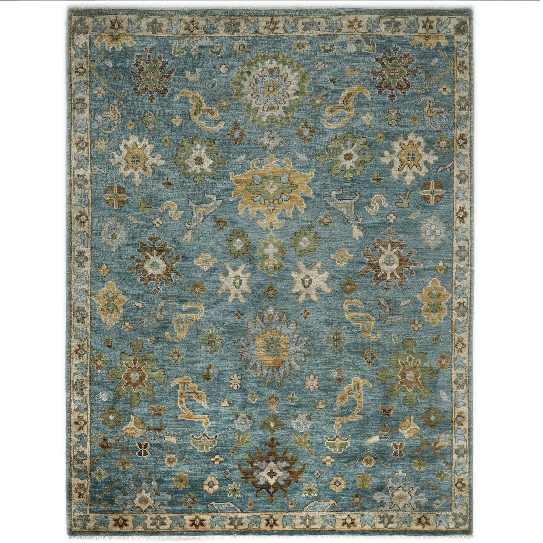 9x12 Celadon, Lime, Gold Color Hand Knotted Oushak Wool  Oriental Rug