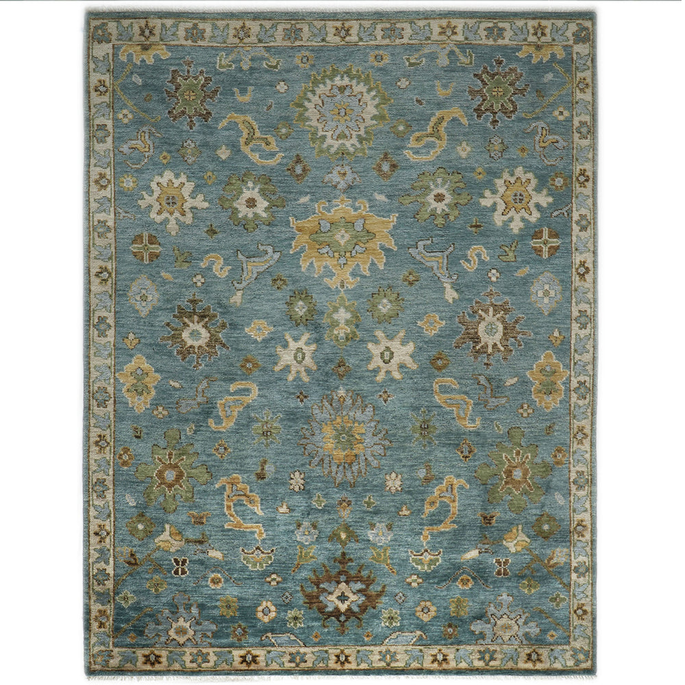 9x12 Celadon, Lime, Gold Color Hand Knotted Oushak Wool  Oriental Rug
