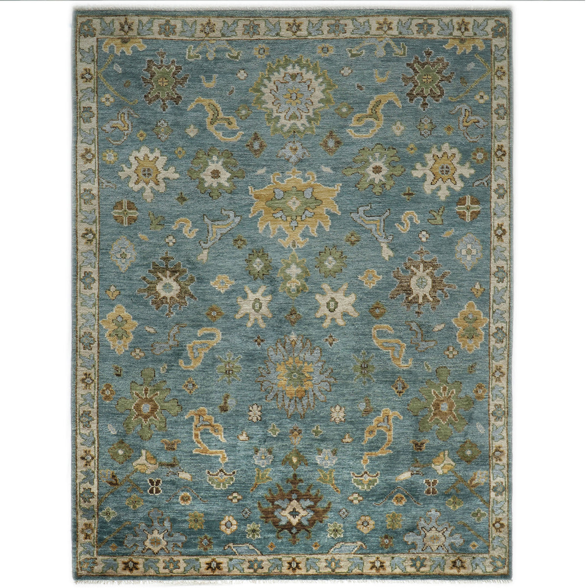 9x12 Celadon, Lime, Gold Color Hand Knotted Oushak Wool  Oriental Rug