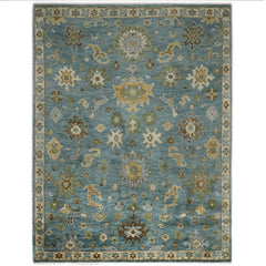 9x12 Celadon, Lime, Gold Color Hand Knotted Oushak Wool  Oriental Rug