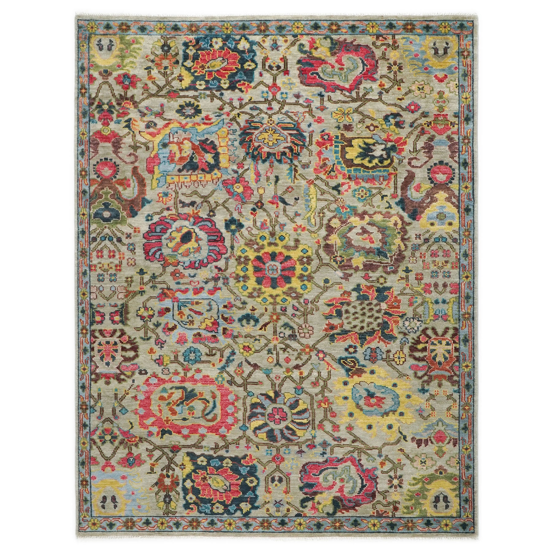 9x12 Mint, Gold, Lime Color Hand Knotted Oushak Wool  Oriental Rug