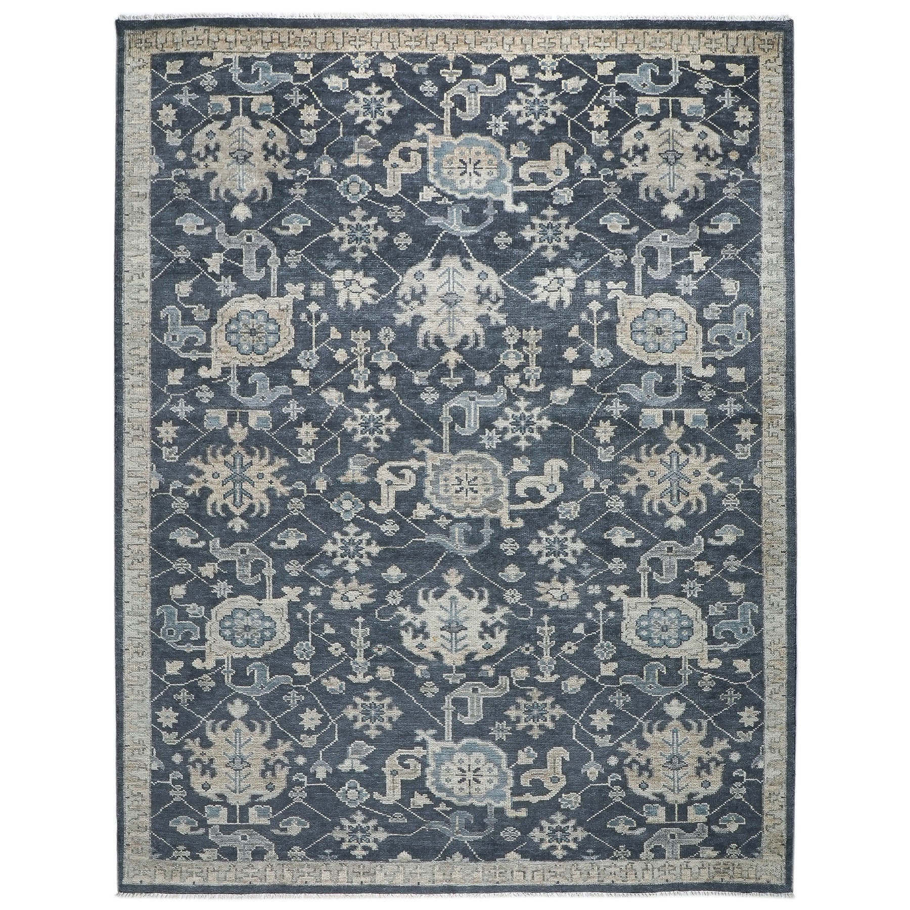 9x12 Blue, Slate, Beige Color Hand Knotted Oushak Wool  Oriental Rug