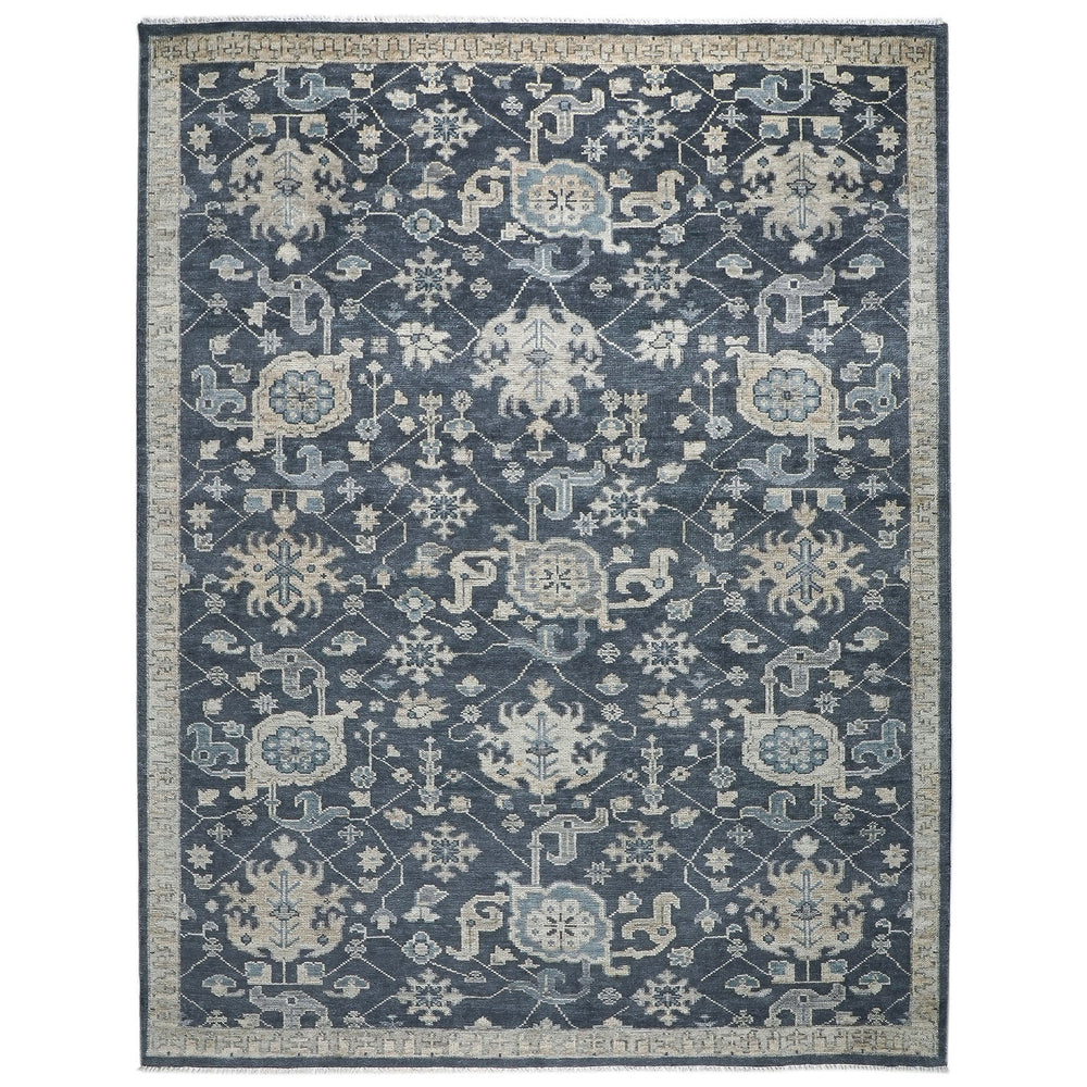 9x12 Blue, Slate, Beige Color Hand Knotted Oushak Wool  Oriental Rug