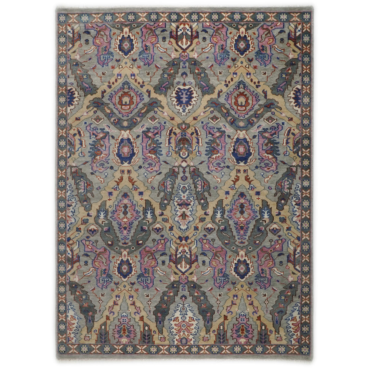 9x12 Gray, Tan, Rose Color Hand Knotted Oushak Wool  Oriental Rug