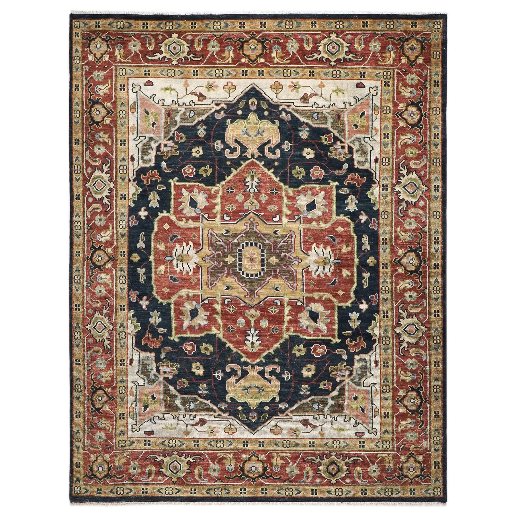 9x12 Blue, Burnt Orange, Ivory Color Hand Knotted Oushak Wool  Oriental Rug