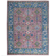 9x12 Pink, Blue, Ivory Color Hand Knotted Oushak Wool  Oriental Rug