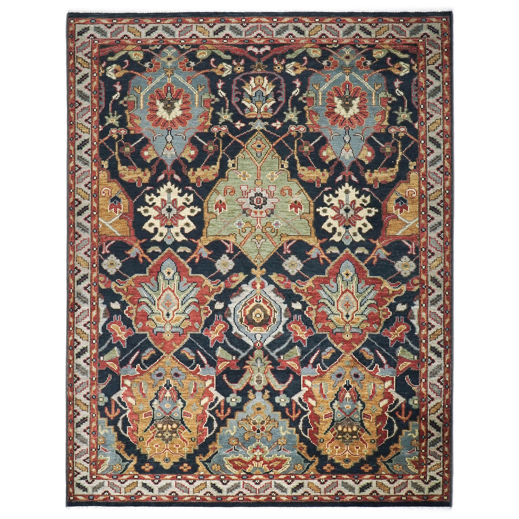 9x12 Blue, Burnt Orange, Gold Color Hand Knotted Oushak Wool  Oriental Rug