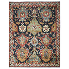 9x12 Blue, Burnt Orange, Gold Color Hand Knotted Oushak Wool  Oriental Rug